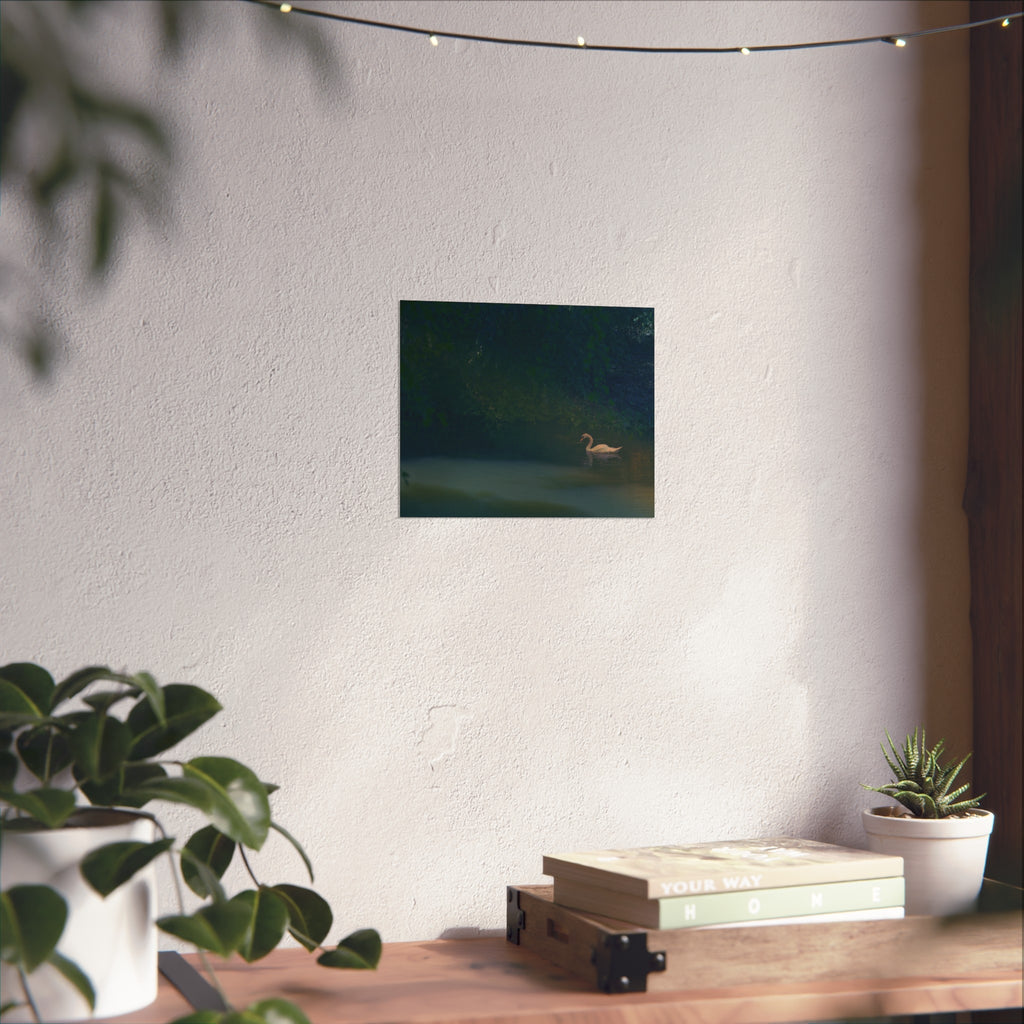 Swan at Dusk Fine Art Poster — Serene Lake Wall Art