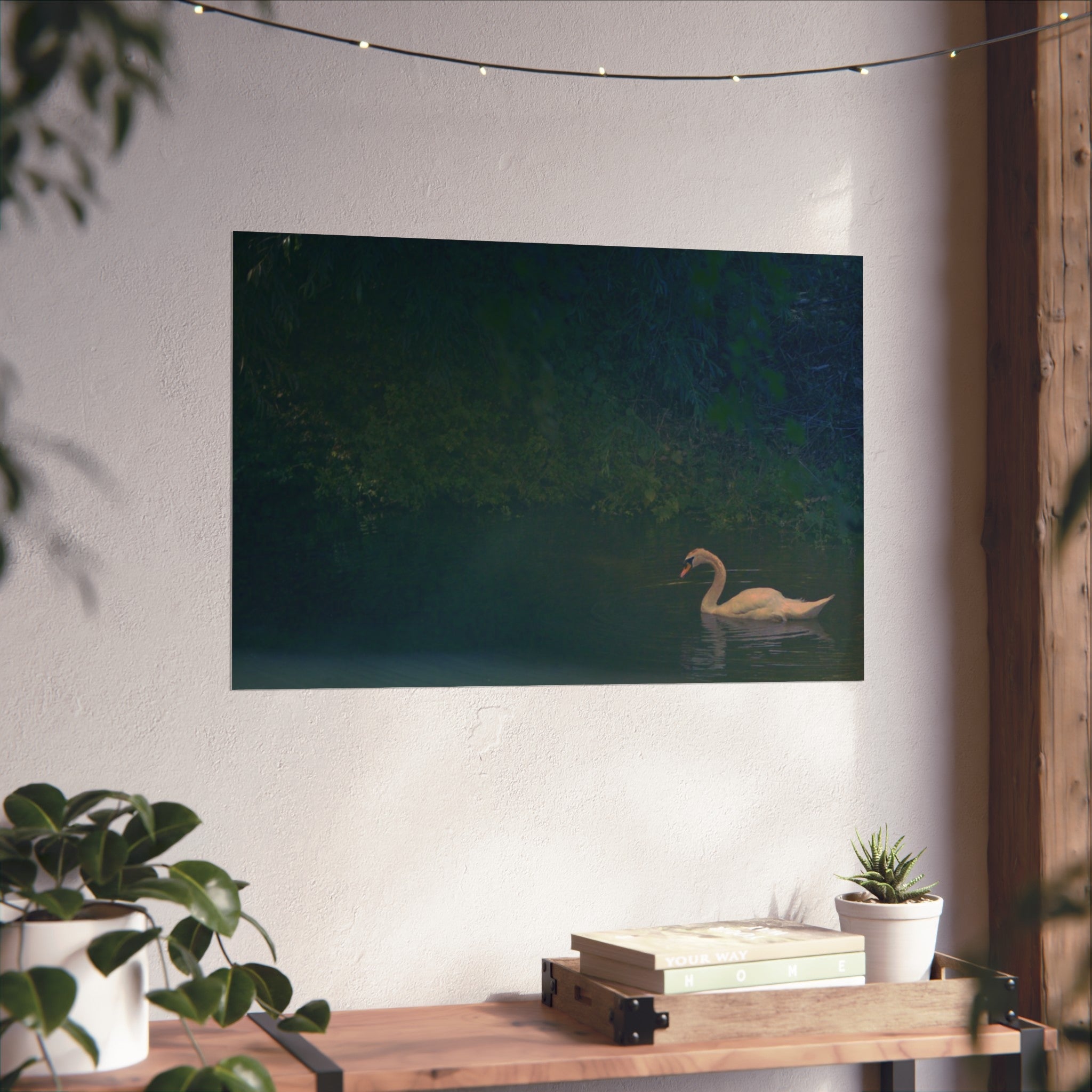 Swan at Dusk Fine Art Poster — Serene Lake Wall Art
