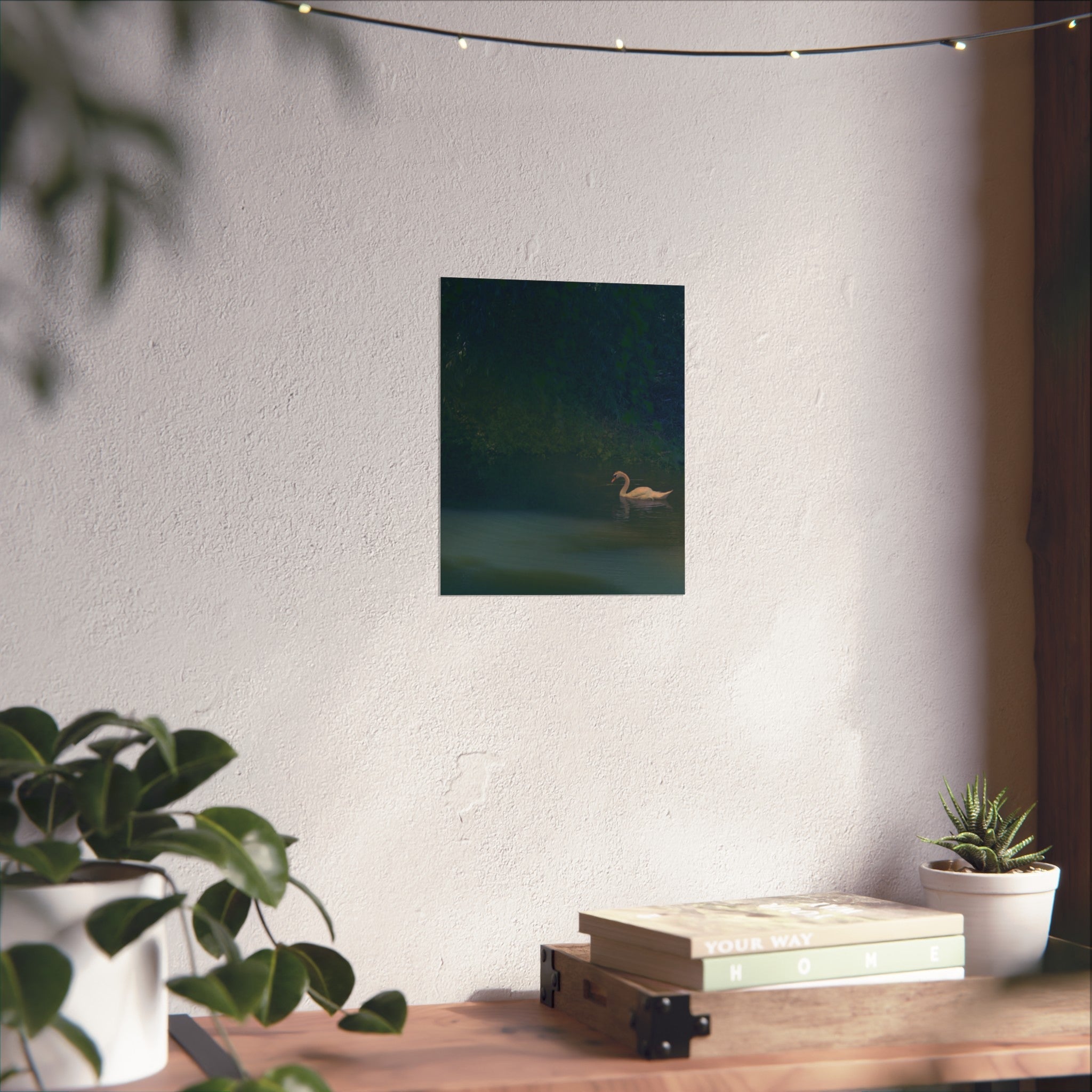 Swan at Dusk Fine Art Poster — Serene Lake Wall Art