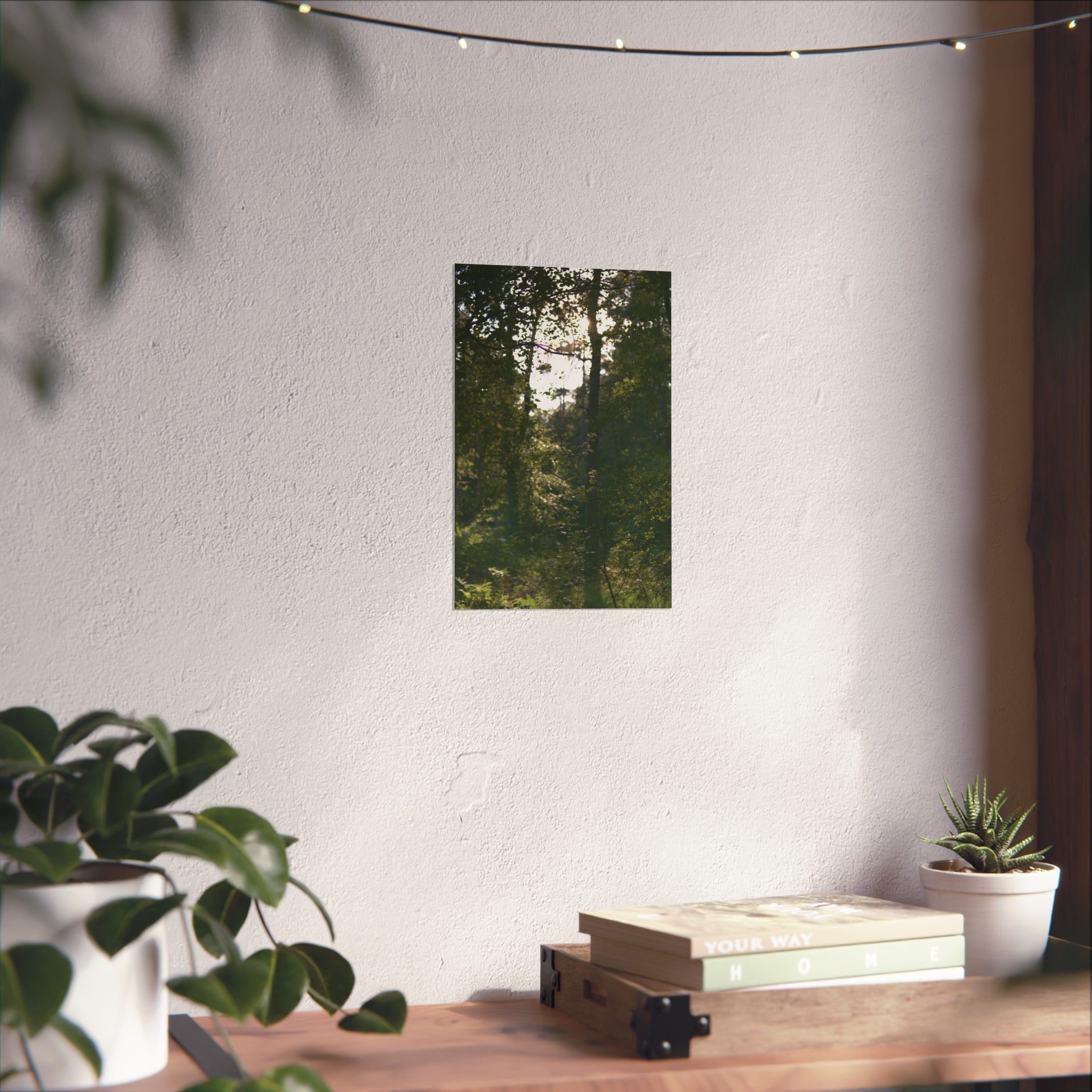Waldlicht Kunstdruck-Poster — Wandkunst mit Sonnenbeschienener Waldlandschaft