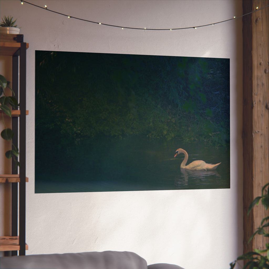 Swan at Dusk Fine Art Poster — Serene Lake Wall Art